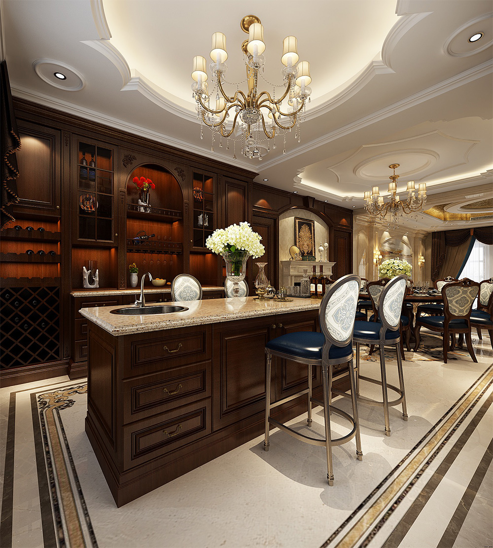 裝修案例經(jīng)典美式風(fēng)格別墅裝修效果圖-餐廳吧臺(tái) 裝修案例經(jīng)典美式風(fēng)格別墅裝修效果圖-餐廳吧臺(tái)