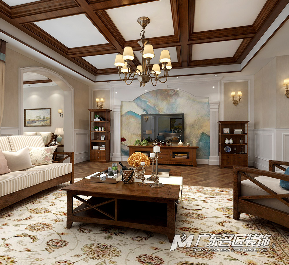 九號(hào)別墅410平米美式鄉(xiāng)村風(fēng)格裝修案例-客廳背景墻 九號(hào)別墅410平米美式鄉(xiāng)村風(fēng)格裝修案例-客廳背景墻