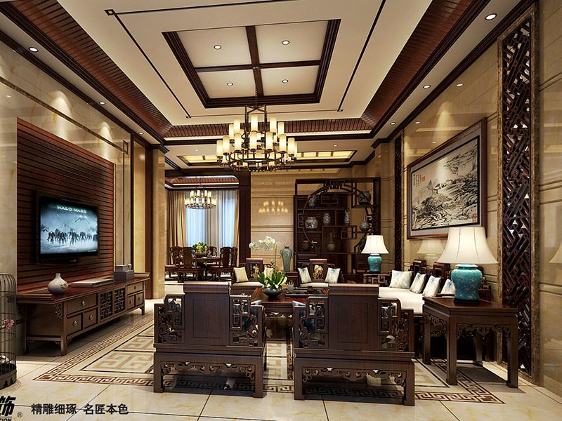 茂名市富麗天譽(yù)新中式風(fēng)格別墅裝修案例