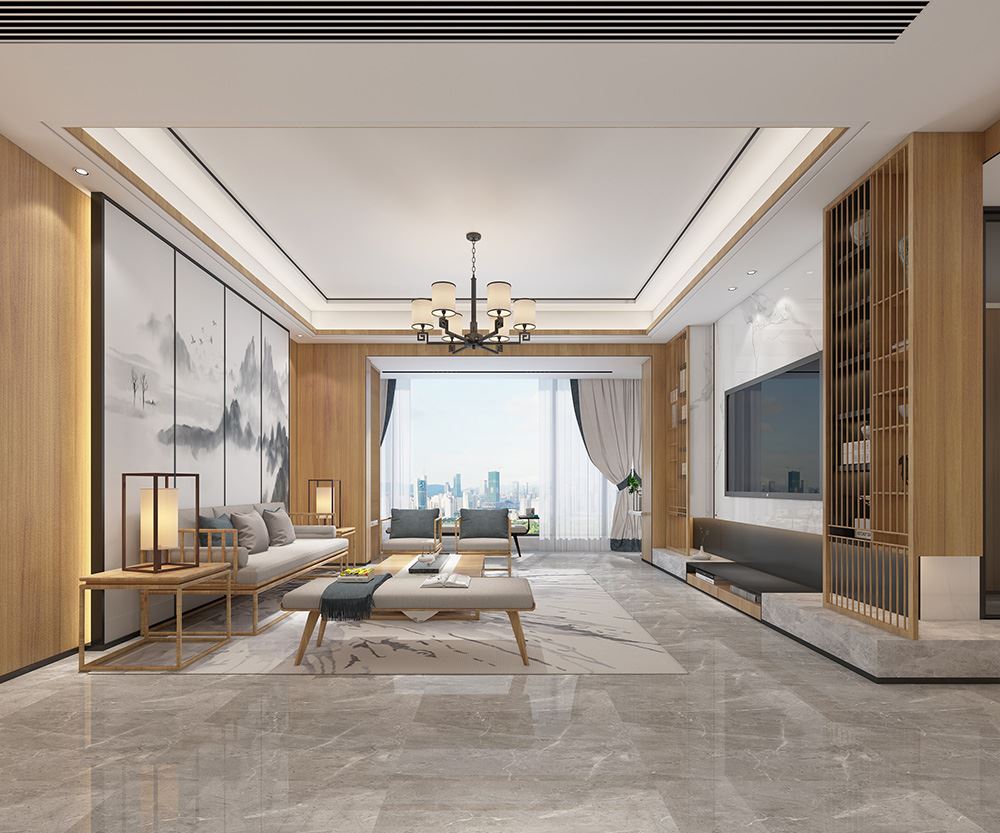 佛山市保利時代天珀新中式風(fēng)格三居室裝修案例