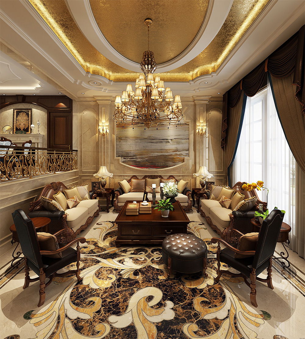 裝修案例經(jīng)典美式風(fēng)格別墅裝修效果圖-客廳天花吊燈 裝修案例經(jīng)典美式風(fēng)格別墅裝修效果圖-客廳天花吊燈