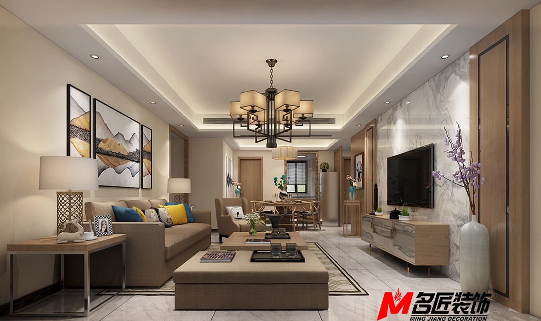 佛山市世茂弘陽綠島湖公館新中式風(fēng)格三居室裝修案例