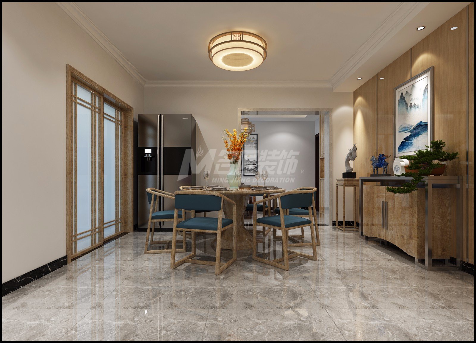 嘉興市濱海之星新中式風(fēng)格三居室裝修案例