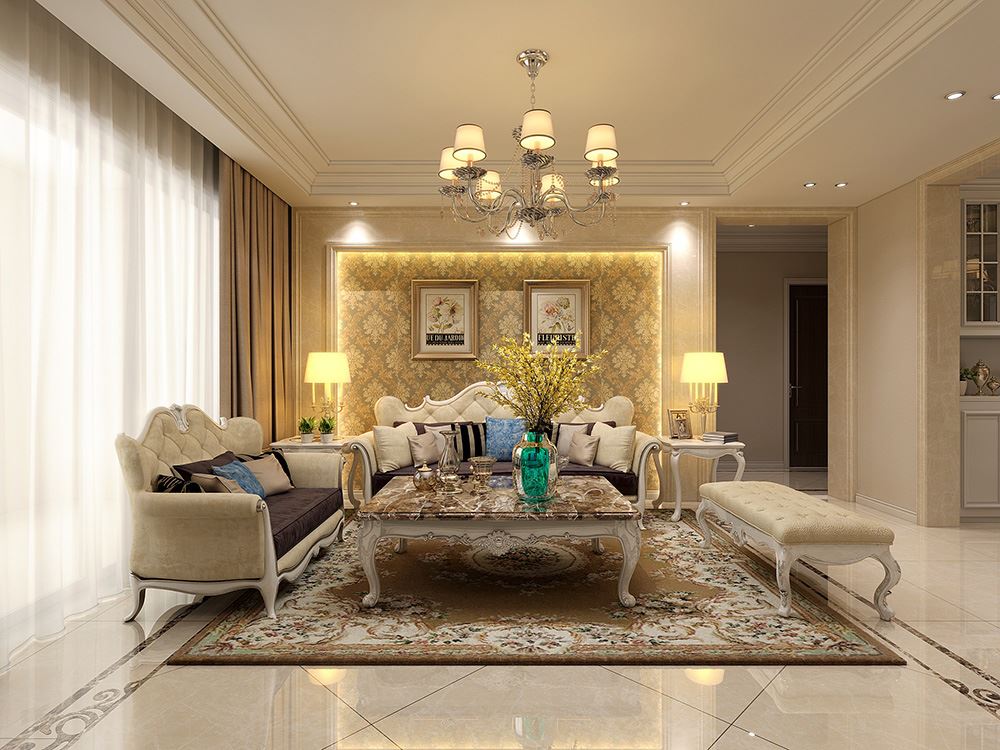 連云港市中茵名都?xì)W式風(fēng)格三居室裝修案例