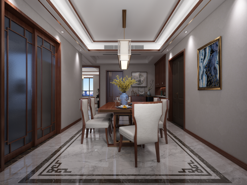 裝修案例新中式風格別墅裝修效果圖-餐廳 裝修案例新中式風格別墅裝修效果圖-餐廳