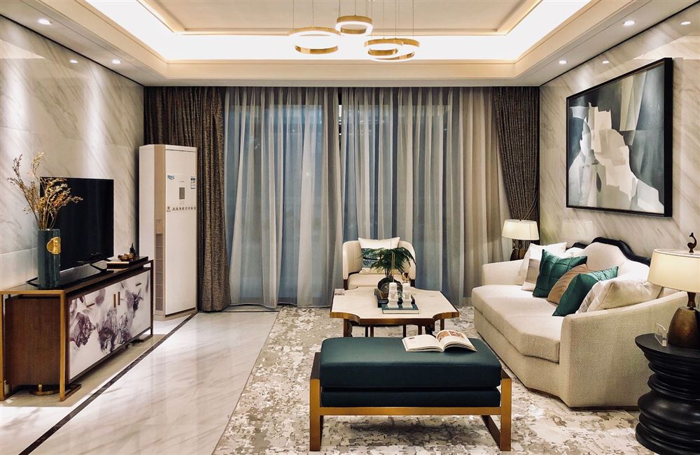 江門市世茂碧海銀湖新中式風(fēng)格三居室裝修案例