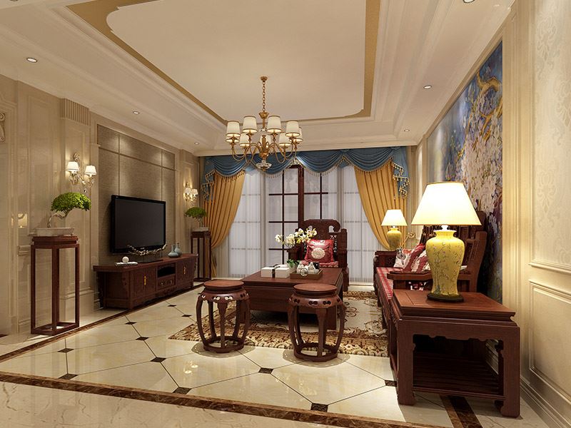 茂名市保利中環(huán)新中式風(fēng)格三居室裝修案例