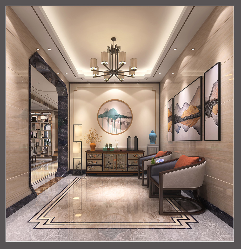 新中式風(fēng)格別墅裝修效果圖-東逸灣翠河澗四居190平米-玄關(guān) 新中式風(fēng)格別墅裝修效果圖-東逸灣翠河澗四居190平米-玄關(guān)