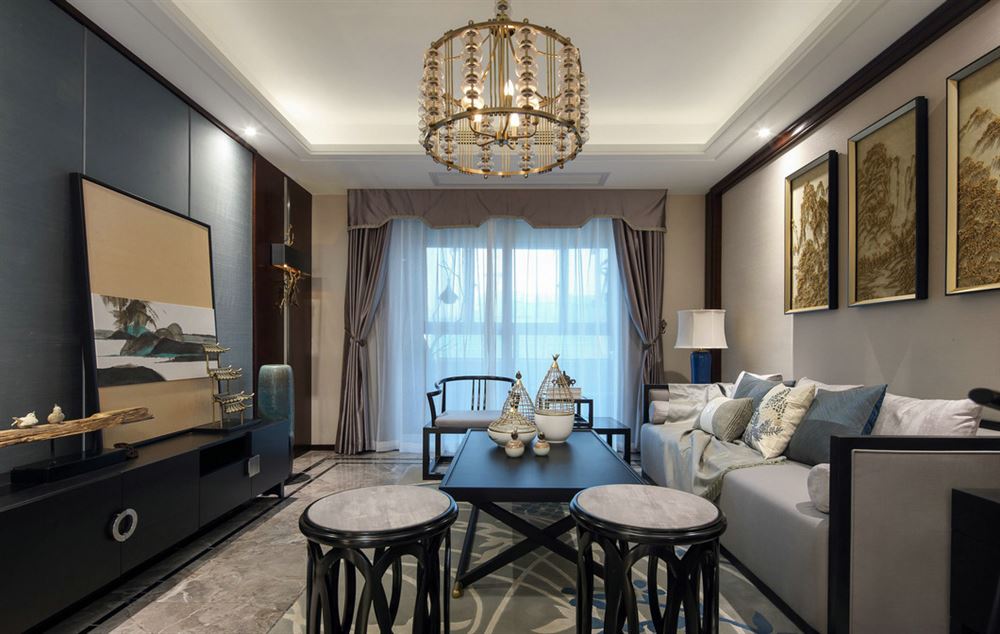 佛山市方直·瓏湖灣新中式風(fēng)格四居室裝修案例