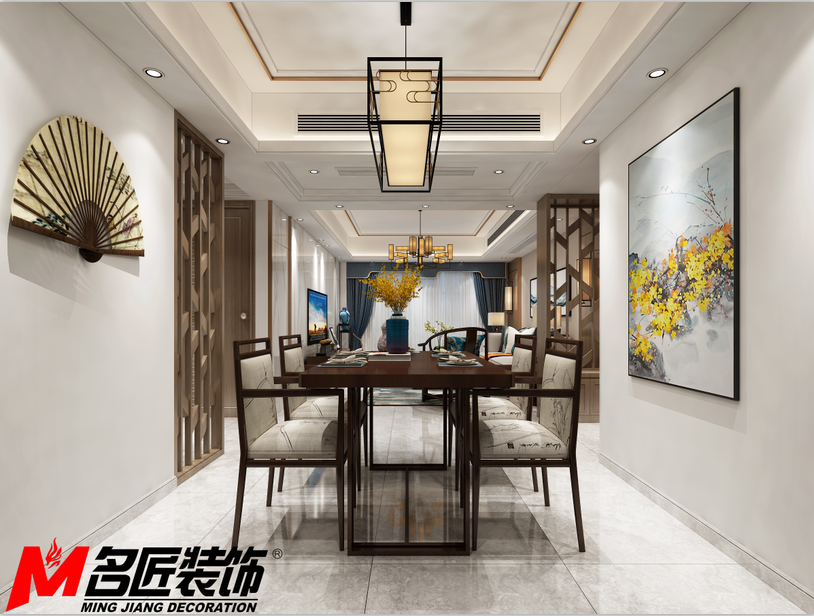 德陽市香港花園新中式風格三居室裝修案例