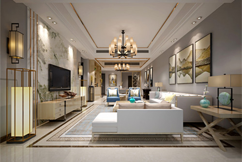 梧州市半島閣新中式風(fēng)格三居室裝修案例