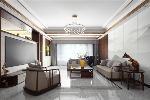 德陽(yáng)市濱江陽(yáng)光新中式風(fēng)格三居室裝修案例