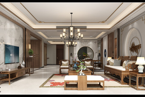 湛江市天潤御海灣新中式風(fēng)格三居室裝修案例