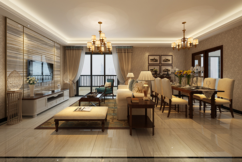 百色市商業(yè)局宿舍美式風(fēng)格三居室裝修案例