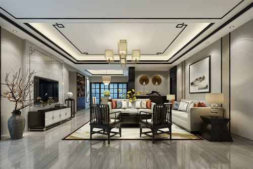 ?？谑袕V昌花苑新中式風(fēng)格三居室裝修案例